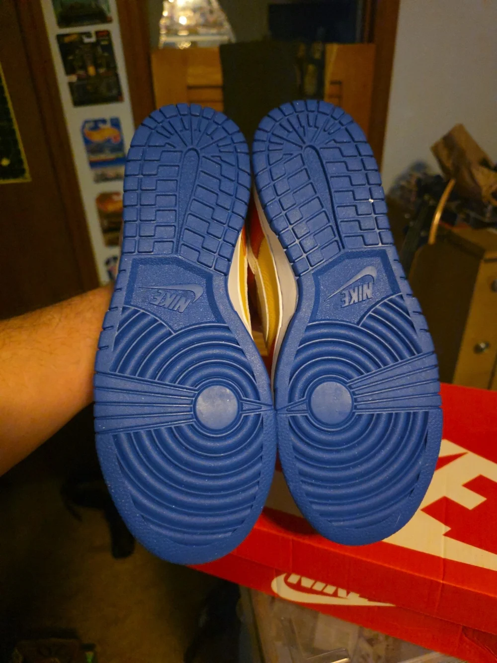Nike Adults Size 9.5. Low -Dunk Sneakers in Yellow, Red & Blue (Bart Simpsons).